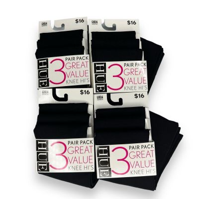 HUE Black Opaque Knee Highs Womens One Size Fits Most NEW 12 Pair Pack